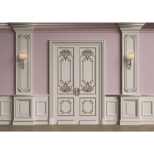 Vintage Pink Room Backdrop Classic Interior Marble Pillars Pink White Wall Photography Background European Frame Castle House Living Room Wallpaper Backdrop Decorations Wedding Props 5x3ft - color: Pink_Grey, size: 5x3ft