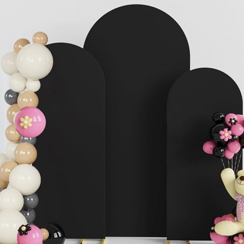 Set of 3 Black Spandex Arch Backdrop Cover, Wedding Arch Cover 6FT, 6.6FT, 7.2FT for Round Top Chiara Backdrop Stand Covers for Wedding Birthday Party Decoration - color: Black, size: 7.2ft 6.6ft 6ft