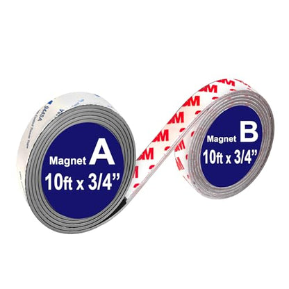 Paired A+B 3/4 inch Magnets Tapes 10FT, a b Magnetic Strips Match to Use with Strong Adhesive Backing, Flexible Magnetic Strips for DIY Craftings -2Pack - style: 3/4" x 10ft, 2 Rolls