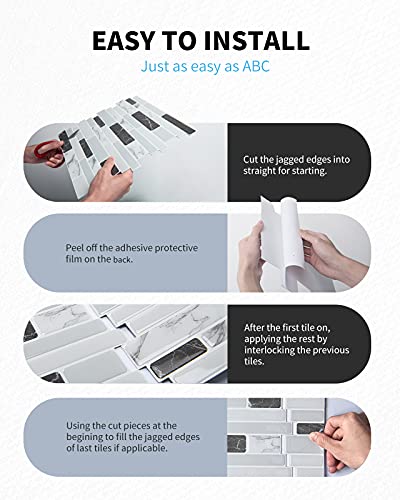 Art3d Thick Peel-and-Stick Kitchen Backsplash Tile, 10-Sheet Marble Design Self Adhesive Wall Tiles for Kitchen Bathroom Back Splash - Grey - color: Gray Marble Thickened, size: 12" x 12" (10 Sheets)