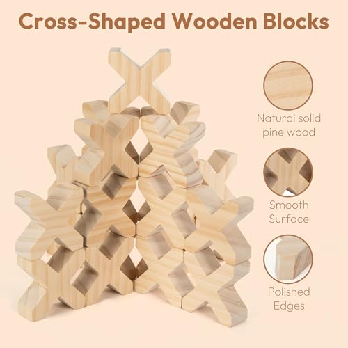 Woodtoe Wooden Building Blocks for Kids, 48 PCS Rainbow Acrylic Gem Cubes Blocks - 32 Wooden Blocks, Montessori Stacking Toy for Toddlers, Educational STEM Learning Sensory Toy Gifts for Boy Girl 3-6 - style: 80 PCS Rainbow Blocks Set