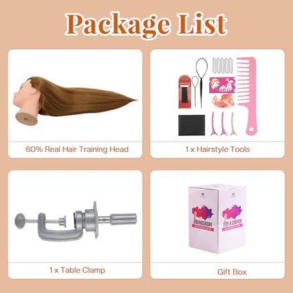 28Inch Mannequin Head with 80% Real Human Hair - Doll Head for Hair Styling Braiding Curling,Cosmetology Mannequin Head with hair with Table Clamp Hair Styling Set (Blonde) - color: 27B#
