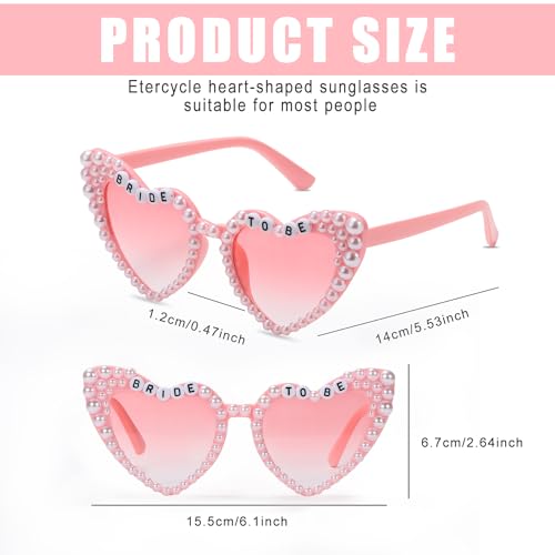 Etercycle Heart Shaped Sunglasses, Bachelorette Party Bride Sun Glasses, Cute Pearl Pink Heart Sunglasses Bride to Be Party Gift - color: Pink Pearls
