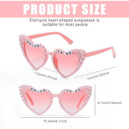 Etercycle Heart Shaped Sunglasses, Bachelorette Party Bride Sun Glasses, Cute Pearl Pink Heart Sunglasses Bride to Be Party Gift - color: Pink Pearls