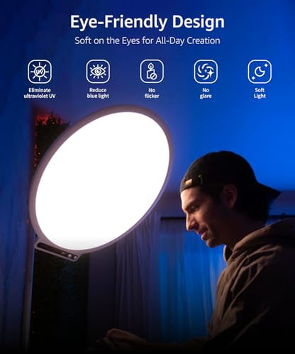 amaran Verge Max LED Video Light,60W Bi-Color 22in Circular Edge-lit Panel Light,APP Control with Desk Clamp Stand Dimmable Desk Light for Home Office, Gaming, Podcast, Live Streaming (White) - color: White