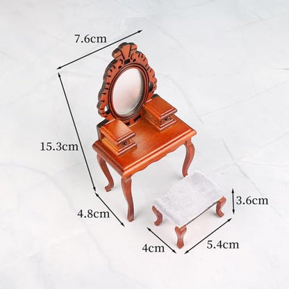 1/12 Vanity Desk with Stool Photo Props Decorative Pretend Makeup Vanity Table Toy for Handcraft Furnishings Micro Landscape