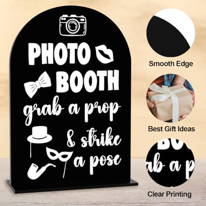 Photo Booth Sign Wedding Engagement Bridal Shower Background Table for Indoor Outdoor Ceremony Party Theme Event Photography Props Desk Acrylic Decor
