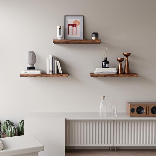 Upassion Floating Shelves for Wall Set of 3, 16" Rustic Brown Floating Shelves, Home Decor, Frame Display Wall Shelf for Bedroom, Kitchen, Bathroom, Living Room - color: Rustic Brown, size: 16 Inch