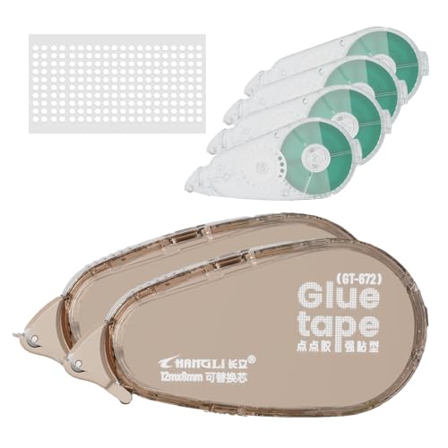 FUNSKY Refill Glue Tape for Scrapbook, 2 Bodies, 4 Refill, 200pcs Power Glue Points, 39 FT*1/4 in Double Sided Tape for Crafts, Scrapbooking Supplies, Adhesive Glue Runner for Gift Wrapping, Photo - color: Brown, size: 6PACK