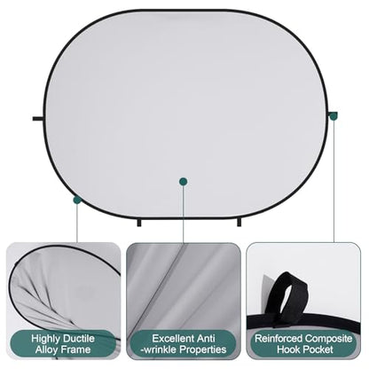 Kate 5x6.5ft(1.5x2m) Collapsible Backdrop White Grey Twist Flex Folding Pop up Backgrounds for Photoshoot, Headshots Photo, Video Calls - color: White/Grey