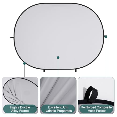 Kate 5x6.5ft(1.5x2m) Collapsible Backdrop White Grey Twist Flex Folding Pop up Backgrounds for Photoshoot, Headshots Photo, Video Calls - color: White/Grey