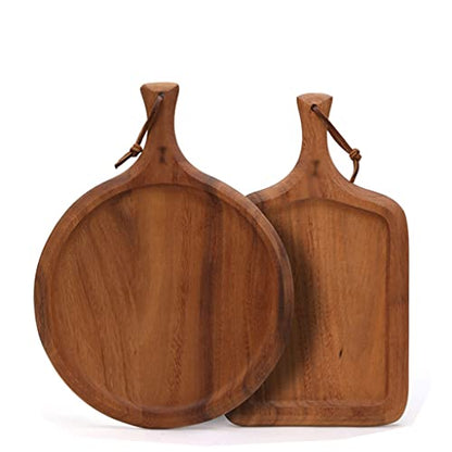 Premium Mini Pizza & Cheese Cutting Board Set - Wooden Board with Handle & Lip for Kitchen, Ideal for Slicing Meat, Bread & Vegetables (Natural Wood Color)