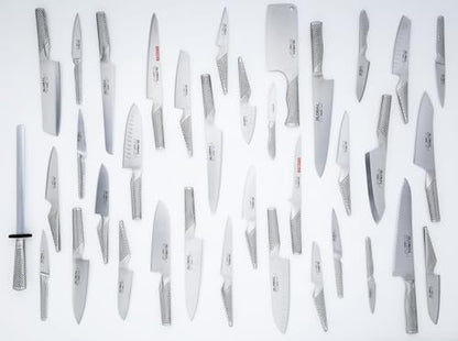 Global Forged 4 Piece Steak Knife Set, 3 1/2 inch Blade, Serrated, Molded Handles for Comfort, Lightweight Japanese Stainless Steel, Razor Sharp Edge, Made in Japan, GTF-4001