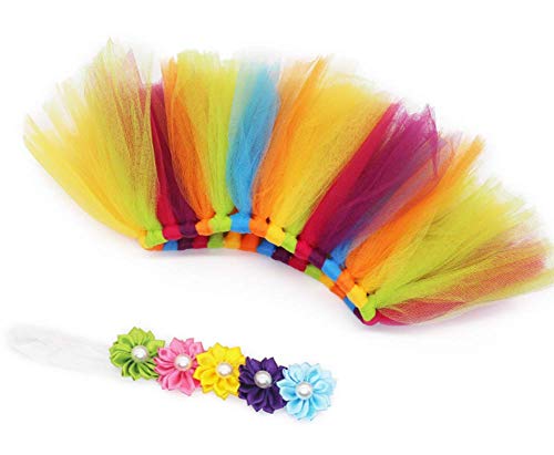 Baby Photography Props Boy Girl Photo Shoot Outfits Newborn Lovely Costume Tutu Dress Flower Headband - color: Rainbow Color