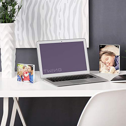 TWING 4x4 Acrylic Picture Frames 2 Pack, 20MM Thick Double Sided Magnetic Clear Photo Frame, HD Frameless Magnetic Photo Frame Display for Desktop Gift Ideal, Cleaning Cloth Included - size: 4x4" 2pack