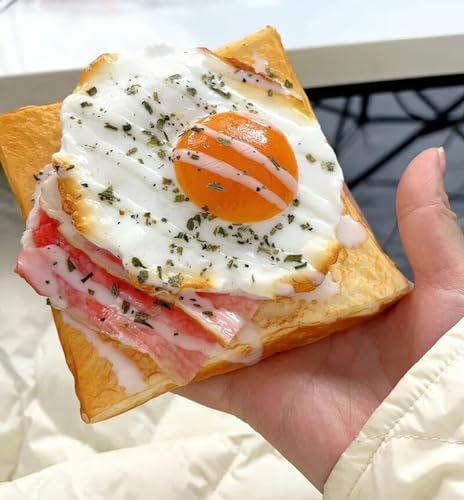 1Pc Artificial Fried Egg Toast Realistic Fake Toast Bread Simulation Bread Slice Model Photography Prop for Home Kitchen Party Shop Display Decoration