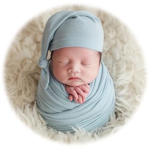 Zeroest Newborn Photography Wraps with Hat Baby Photo Outfit Girl Stretch Blanket Infant Boy Props for Baby Photo Shoot - color: Green