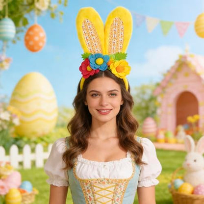 3 Pack Luxurious Easter Bunny Ears Headband Cute Plush Rabbit Ears for Kids Adult Cosplay Birthday Party Supplies - color: 3pcs Headband With Flowers-1