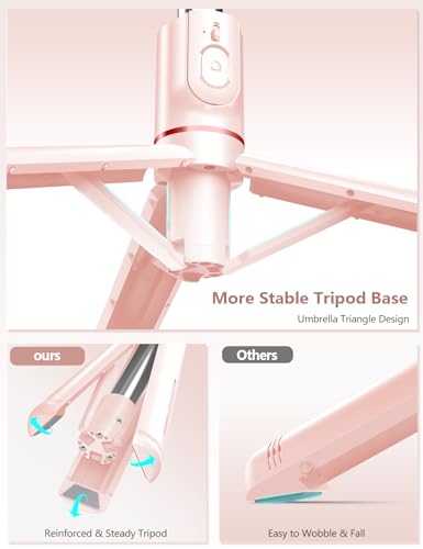 Selfie Stick with Light, 45'' Selfie Stick Tripod with Wireless Remote, Portable Travel Phone Tripod Compatible with iPhone 15 Pro Max/15/14 Pro/14/13, Samsung S22/ S23 Ultra/Android Smartphone (Pink) - color: Pink - 45" Standard Height