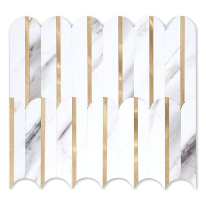 10-Sheet Fish Scale Peel and Stick Backsplash for Kitchen Wall Tiles,12 inches Marble Mixed Metal Gold 3D PVC Wall Tile Stick on Backsplash for Kitchen and Bathroom - color: Marble Mixed Metal Gold
