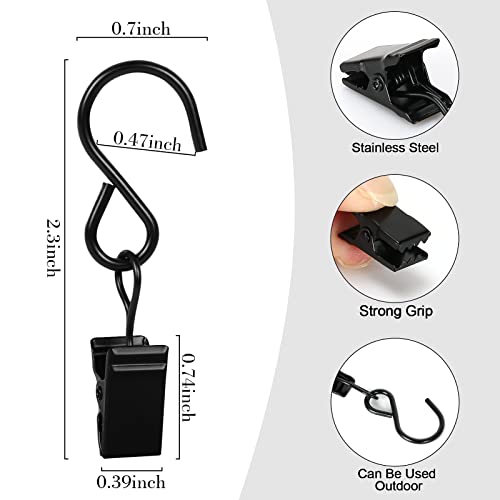HOOSUN 46 Pack Curtain Hooks Clips,S Hooks for Hanging Outside String Lights,Metal Curtain Rod Hooks,Small Light Clips,Art Craft Display,Backdrop Clip,Stainless Steel S Curtain Hook Hanger for Drapes - color: 46 Pack S Black