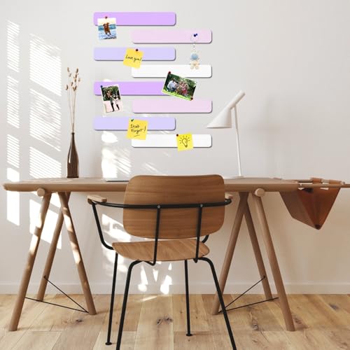 8Pcs Rectangle Felt Cork Board Bar Strips with 35 Pushpins, Self-Adhesive Bulletin Board Strips for Office School Home Wall Decor Stickers Memos Schedules Photos Display -Purple+Pink - color: C- Purple & Pink, size: Rectangle