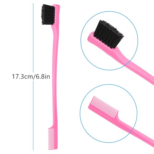 6Pack Double Sided Edge Control Hair Brush Professional Edge Control Hair Brush Comb Set, Dual-Sided Bristle Design, Pink Purple Black - color: Purple