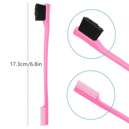 6Pack Double Sided Edge Control Hair Brush Professional Edge Control Hair Brush Comb Set, Dual-Sided Bristle Design, Pink Purple Black - color: Purple