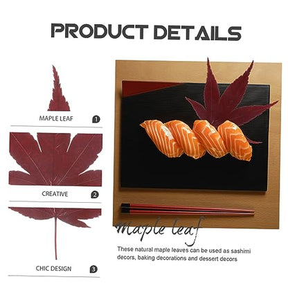 30pcs Sushi Leaves Tray Sashimi Backdrop Japanese Sushi Tray Decor Natural Maple Leaf Decor Serving Leafs Sashimi Dispenser Maple Food Photography for Dessert and Baking