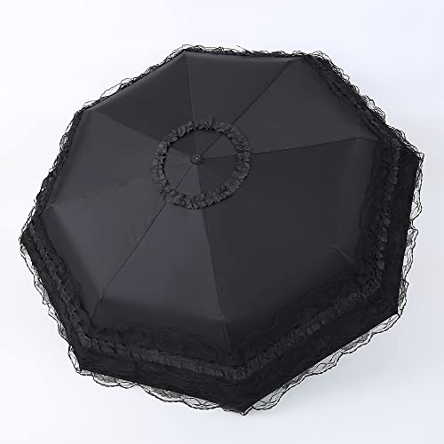WENDIN Vintage Foldable Lace Parasol Gothic Umbrella rain Anti-uv Protection parasol sunblock umbrella dome Photo Props girls women lace umbrellas - color: Auto-Black