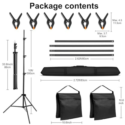 10x10FT Adjustable Photography Backdrop Stand Kit Photo Studio Background Support with 4 Crossbars 6 Clamps 2 Sandbags