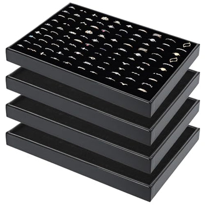 4 Pack Velvet Ring Display Tray 100 Slots Stackable Jewelry Organizer Tray Ring Holder Showcase for Rings Earrings Jewelry Storage for Drawer Dresser Store Display