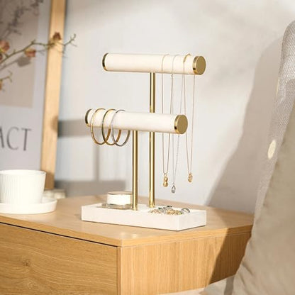 bussdis 2 Tier Bracelet Holder Display - Detachable T Bar Beige Velvet Bracelet Holder, Jewelry Holder Organizer for Bracelet, Necklace, Earrings, Rings - color: Beige