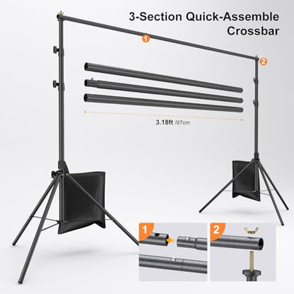 LINCO Backdrop Stand for Parties Kit 10x7 ft Adjustable Photography Studio Photo Background Support System with Clamps, Sand Bag, Carrying Bag - size: 9.4x8.3 ft