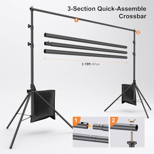 LINCO Backdrop Stand for Parties Kit 10x7 ft Adjustable Photography Studio Photo Background Support System with Clamps, Sand Bag, Carrying Bag - size: 9.4x8.3 ft