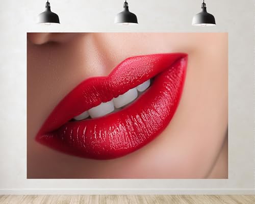 Trykid 9x6ft Glossy Red Lip Makeup Backdrop Beauty Closeup Portrait Photography Background Fashion Cosmetic Studio Vlog Theme Party Decoration Tapestry Photo Booth Prop Fabric Backdrop - size: 9x6ft