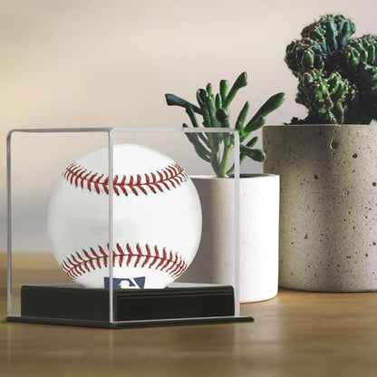 Pro Collector's UV Protection Softball Display Case Baseball Display Case Stand Championship Square BoxClear Display Cube for Official 12 Inches Ball Ball Storage Collections (Black Plastic Stand)