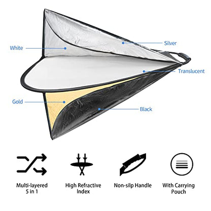 Selens 5-in-1 Triangle Reflector (32 Inch) with Handle for Photography Photo Studio Outdoor Lighting - size: 32 Inch Triangle Reflector