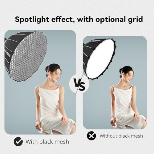 Ambitful 23.6''/60cm Quick Release Parabolic Softbox, Hexadecagon Bowens Mount Softbox with 2 Diffusers & Honeycomb Grid, Carrying Bag, Compatible with Studio Speedlite Flash and Monolight - size: Q9-60cm