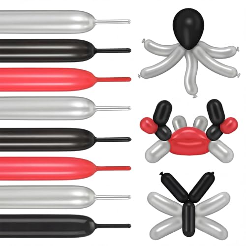 100 Pcs Long Twisting Balloons, Black Red and Silver Long Balloons for Animal Party Decorations, Birthday Graduation New Years Wedding Engagement Party Decoration - color: Black,red