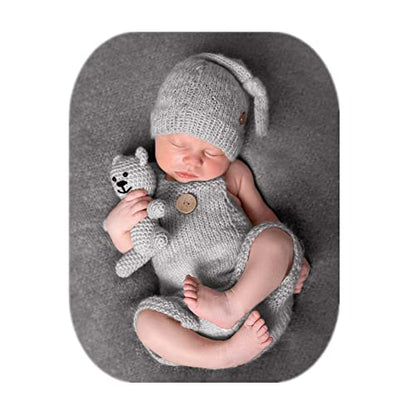Fashion Cute Newborn Boy Girls Baby Costume Outfits Photography Props Hat Pants - color: Light Gray