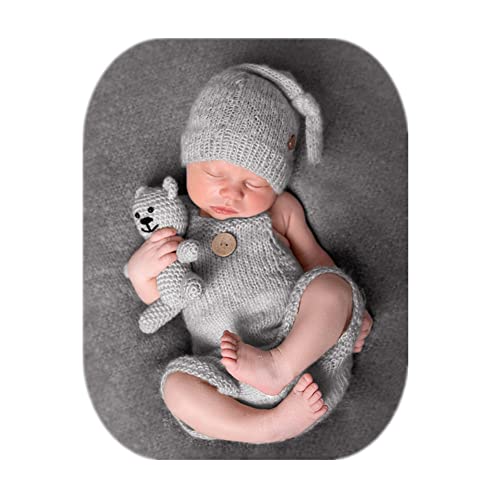 Fashion Cute Newborn Boy Girls Baby Costume Outfits Photography Props Hat Pants - color: Light Gray