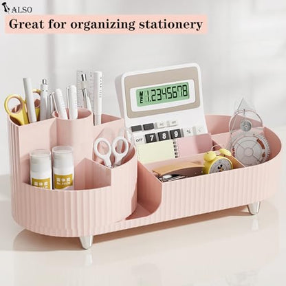 Pink Rotating Vanity Organizer with Brush Holder - Large Spinning Cosmetic Storage, Countertop Makeup & Skincare Organizer, Perfume & Lotions Display Case - color: Pink