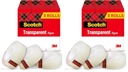Scotch Transparent Tape, Clear Tape Engineered for Office and Home Use, 1 Inch Core 3/4 in x 1000 in, 3 Boxes (Pack of 2) - size: 3 Rolls (Pack of 2), style: 3 Rolls