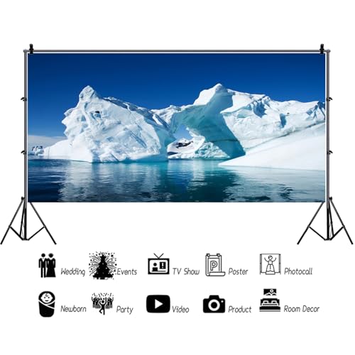 20x10ft White Iceberg Backdrops for Photography Polar Region Snow Wedding Backdrop North Pole Ice Shelf Snow Mountain Backdrops Blue Sky Pure Clean Sea Water Backdrop Photo Shooting Props - size: 20x10ft