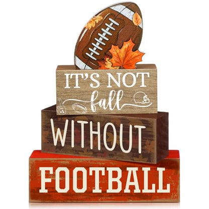 Yuntau 4 Pcs Football Fall Table Decorations Football Tiered Tray Decor Spring Wooden Sign Soccer It's Not Fall Without Centerpiece Decorative Faux Book Block Sign for Coffee Table Mantel Shelf - style: Football Fall