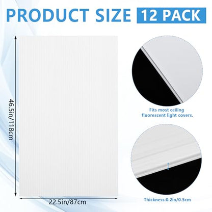 12 Pack Fluorescent Light Covers,23.7"x47.7"x0.2" Milky White Polycarbonate Diffuser Panels,Cuttable Ceiling Light Covers for 2x4ft Drop Ceiling Fixtures,Replacement for Office Classroom Hospital Home