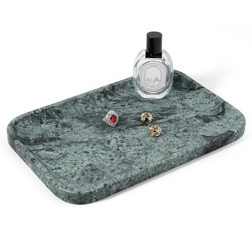 Koville Marble Tray, 12"x8" Marble Vanity Tray for Countertop Bathroom Kitchen Dresser, Decorative Catchall Trays for Perfume Jewelry, Rectangular Stone Serving Tray(Green) - color: Green