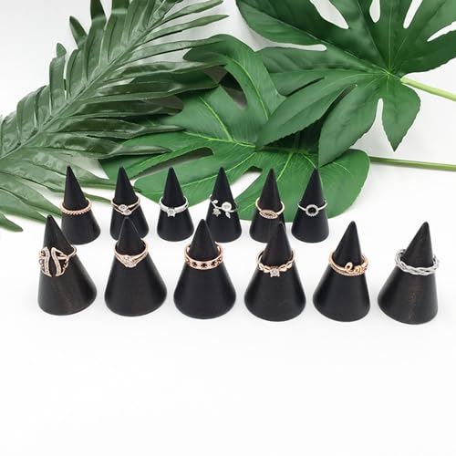 Ring Display Stand 5Pcs Wood Rings Holder Cone Shape Rings Stand Jewelry Display Rack for Business Photoshoot Room Decoration