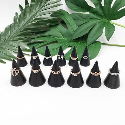 Ring Display Stand 5Pcs Wood Rings Holder Cone Shape Rings Stand Jewelry Display Rack for Business Photoshoot Room Decoration
